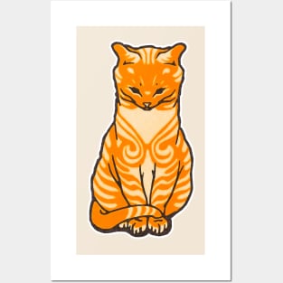 Mustard color kitten sitting art nouveau Posters and Art